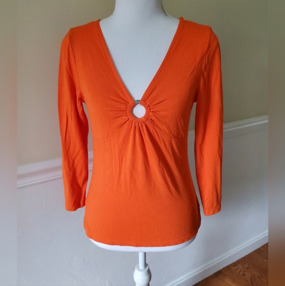 Michael Kors Top Women's Size Small Orange Logo Hoop Bodice Blouse